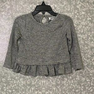 DKNY size 18M girls gray Shimmery long sleeve pullover top Ruffles 1 button back